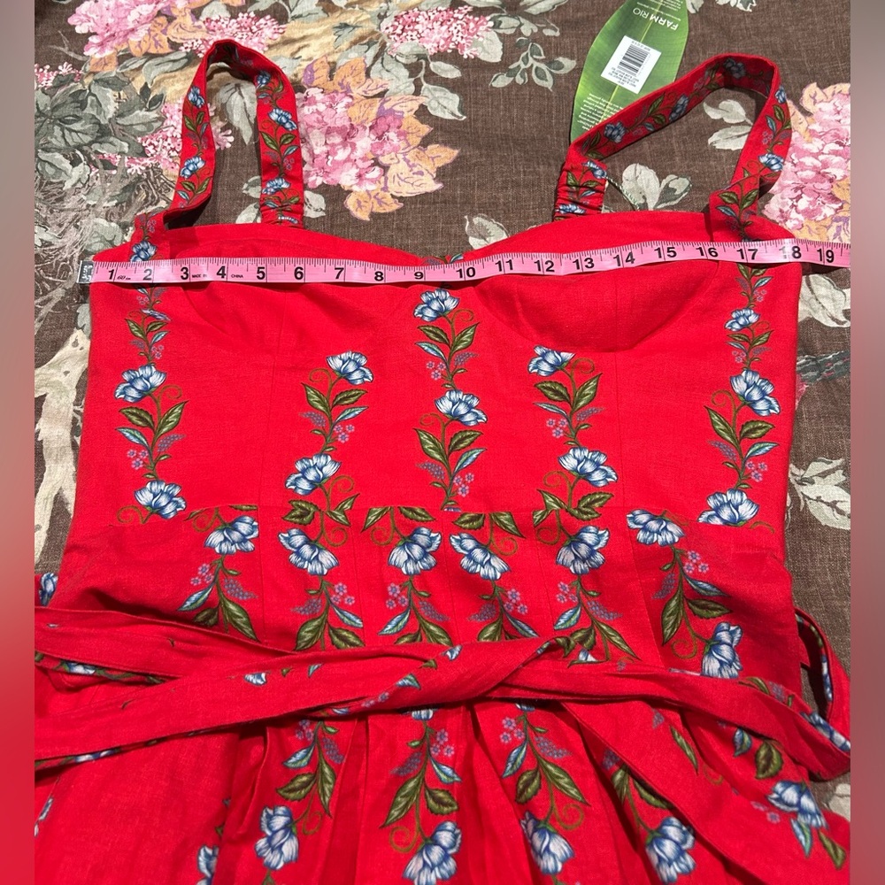 FARM Rio Sweet Bloom Bouquet Linen Blend Dress - Picture 9 of 10
